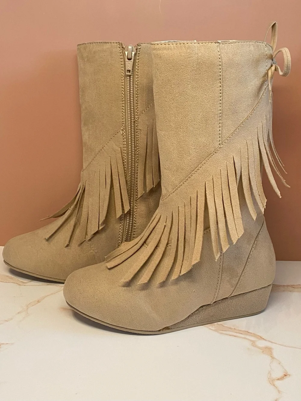Gymboree Girls Tan Fringe Faux Suede Wedge Boots Size 10